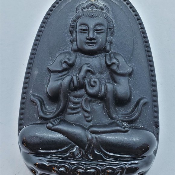 Italian Carved Stone Buddha w/24kt Gold PLT/ Leather...